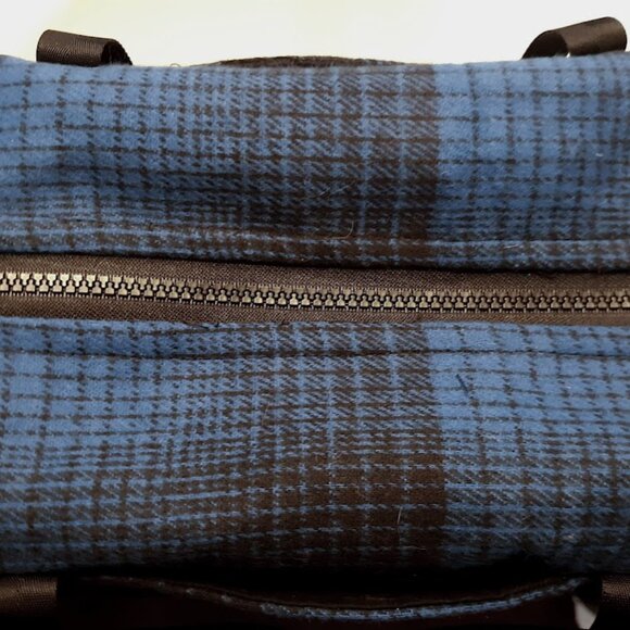 New Plaid Wool Twill Carpet Bag Blue Black classic Mini Duffle travel bag 12x6x6 - Picture 10 of 11